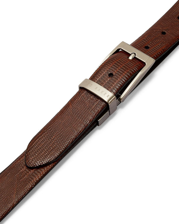Ted Baker Josef Lizard-embossed Leather Reversible Belt Tan