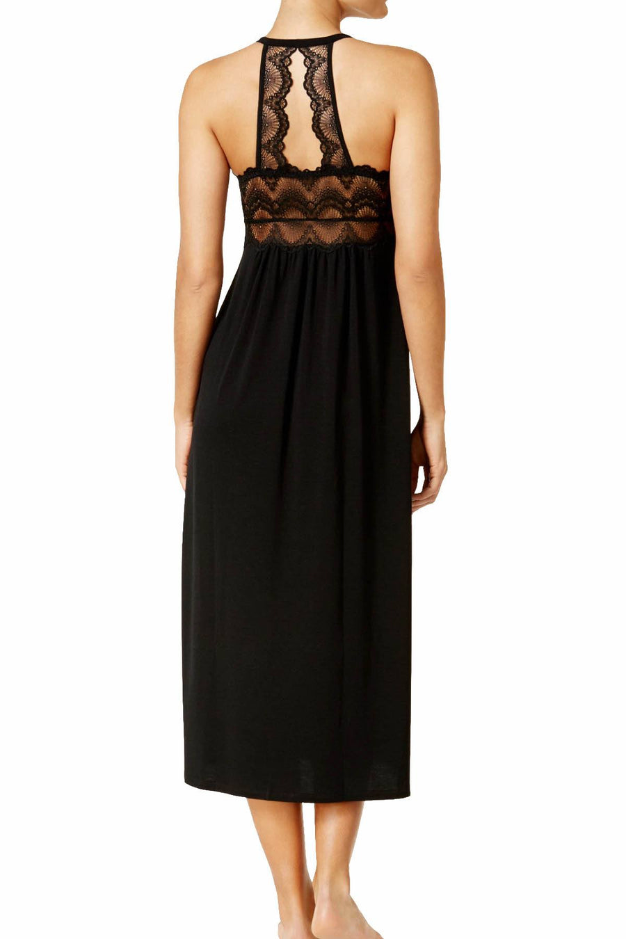 Thalia Sodi Intimates Black Lace-Trimmed Knit Nightgown
