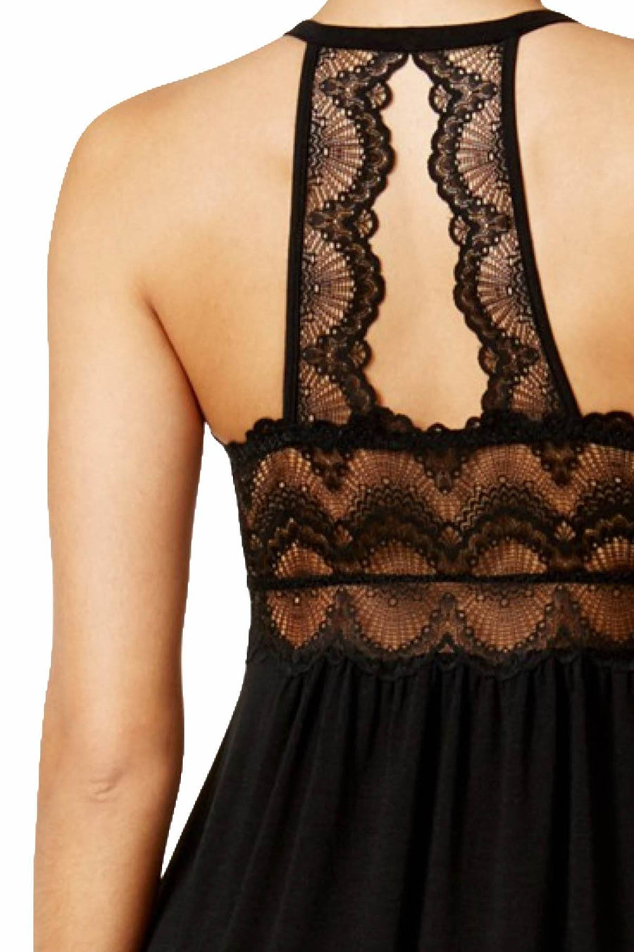 Thalia Sodi Intimates Black Lace-Trimmed Knit Nightgown
