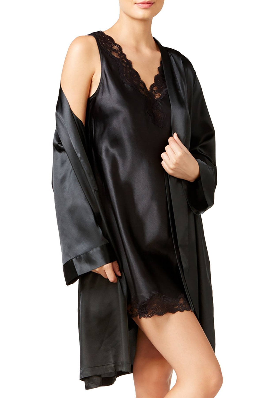 Thalia Sodi Intimates Black Satin Short Wrap Robe