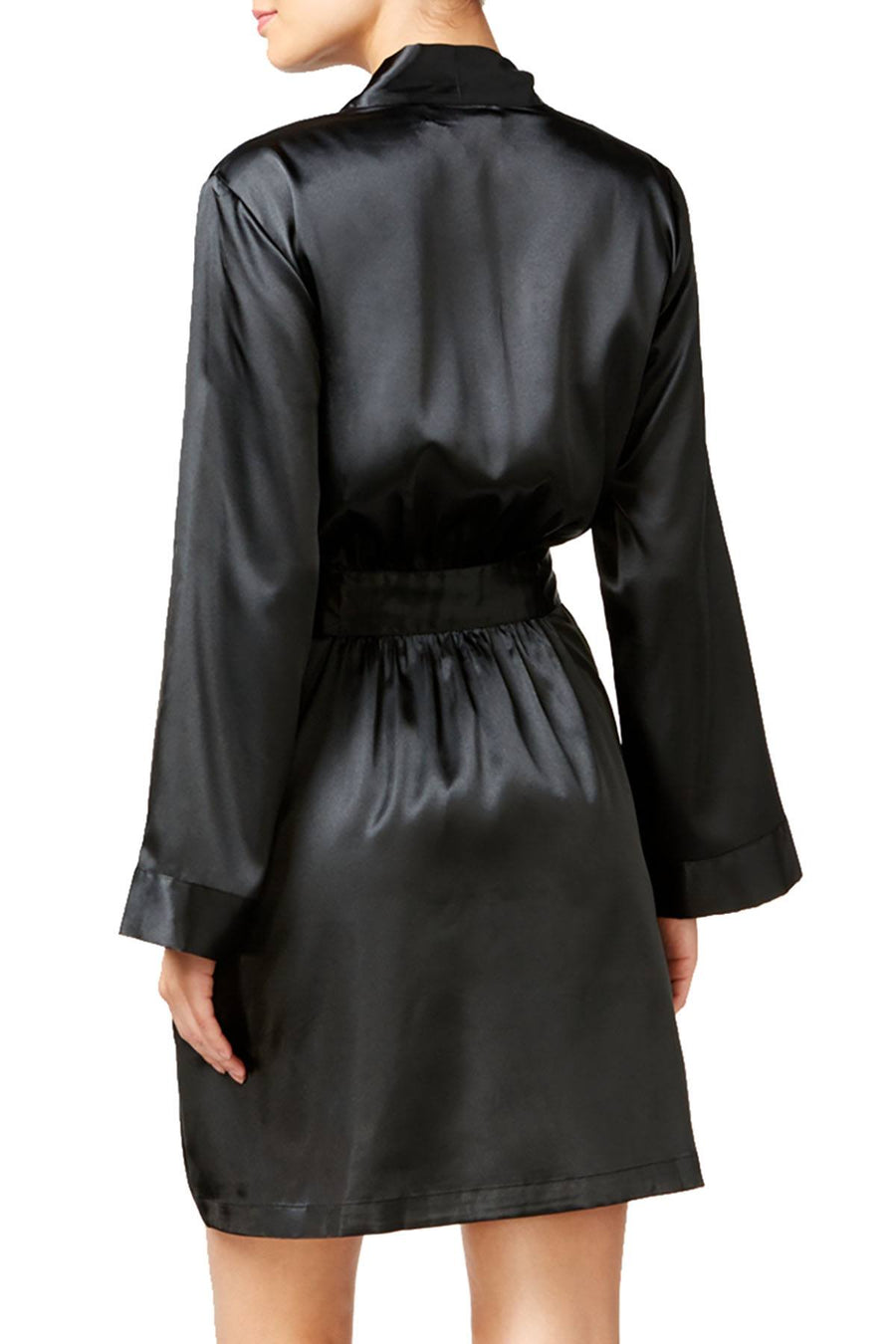 Thalia Sodi Intimates Black Satin Short Wrap Robe