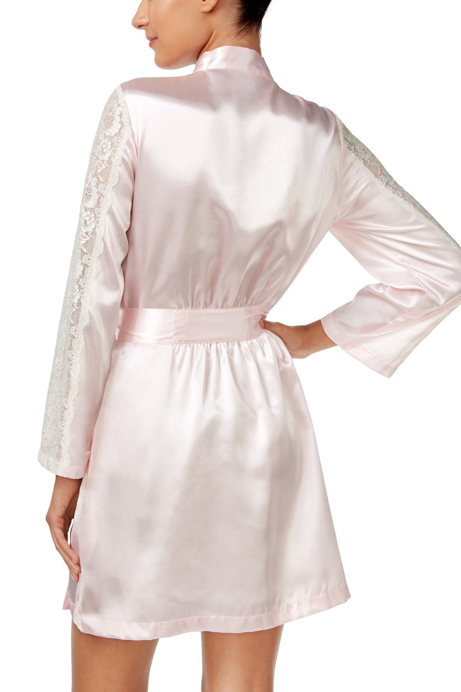 Thalia Sodi Intimates Bridal-Blush Lace-Sleeve Satin Wrap Robe