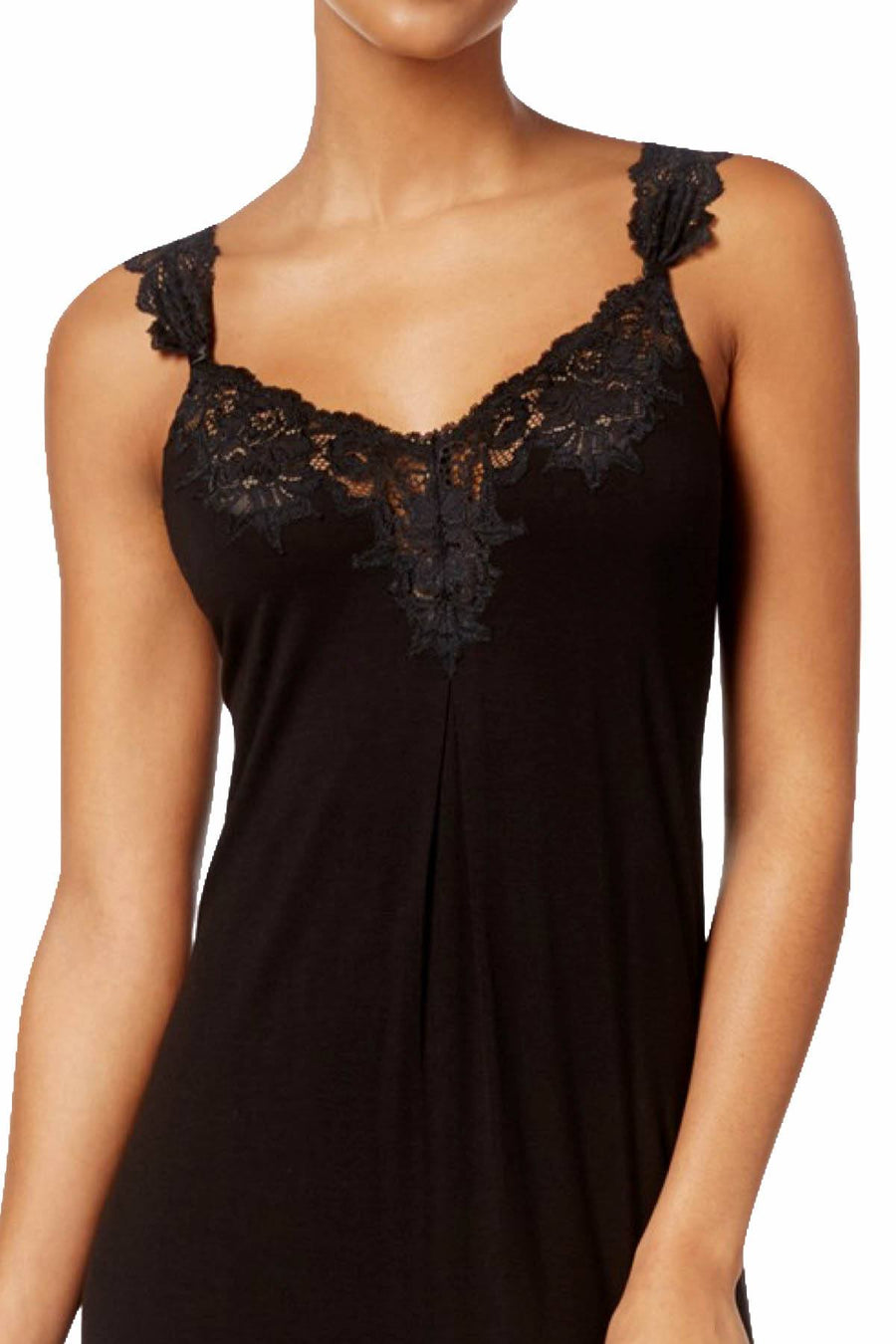 Thalia Sodi Intimates Deep-Black Knit Lace-Trimmed Nightgown