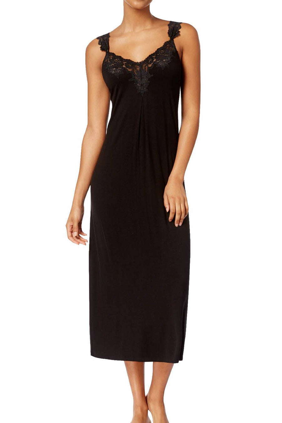Thalia Sodi Intimates Deep-Black Knit Lace-Trimmed Nightgown