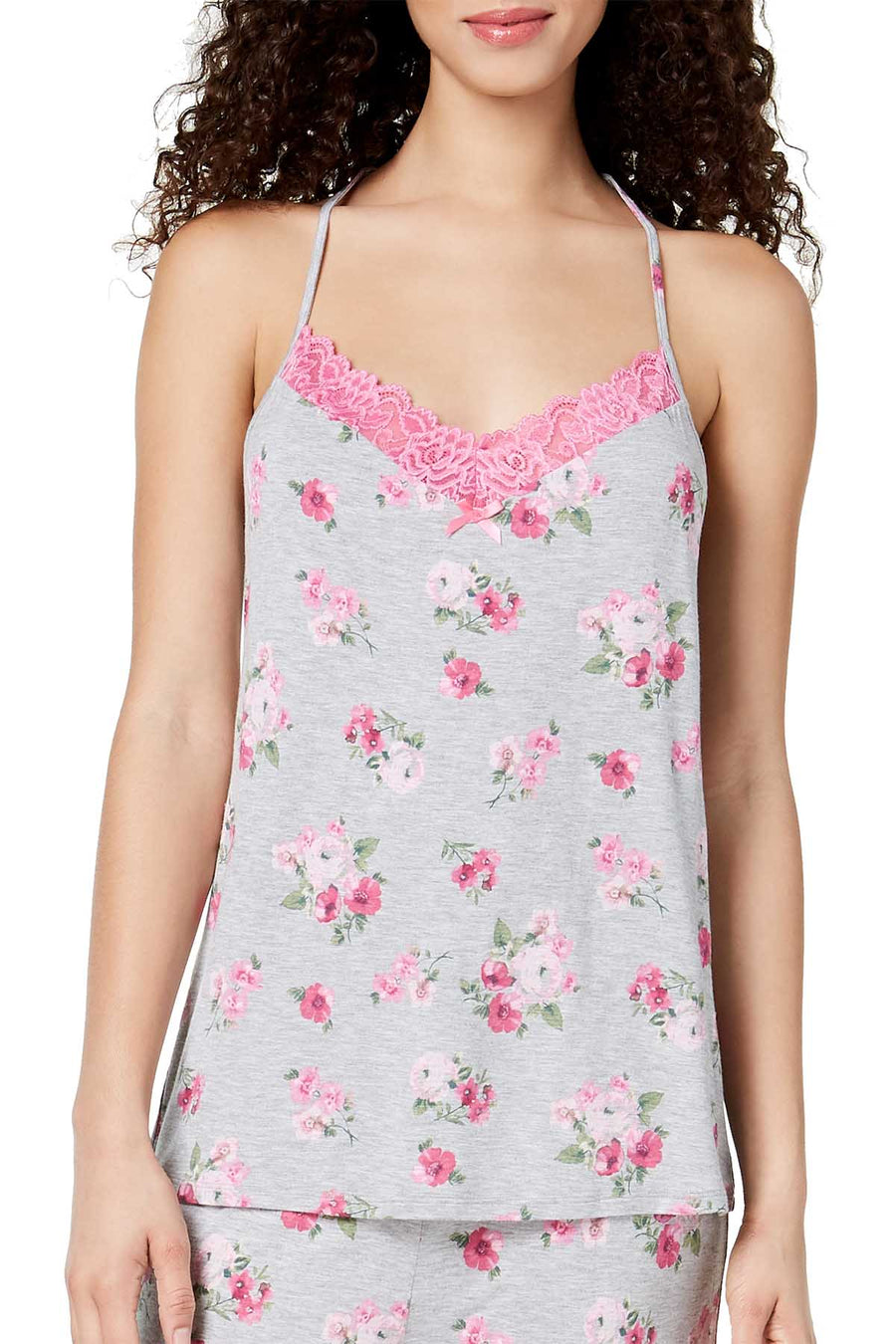 Thalia Sodi Intimates Grey Cabbage Rose Racerback Lounge Tank