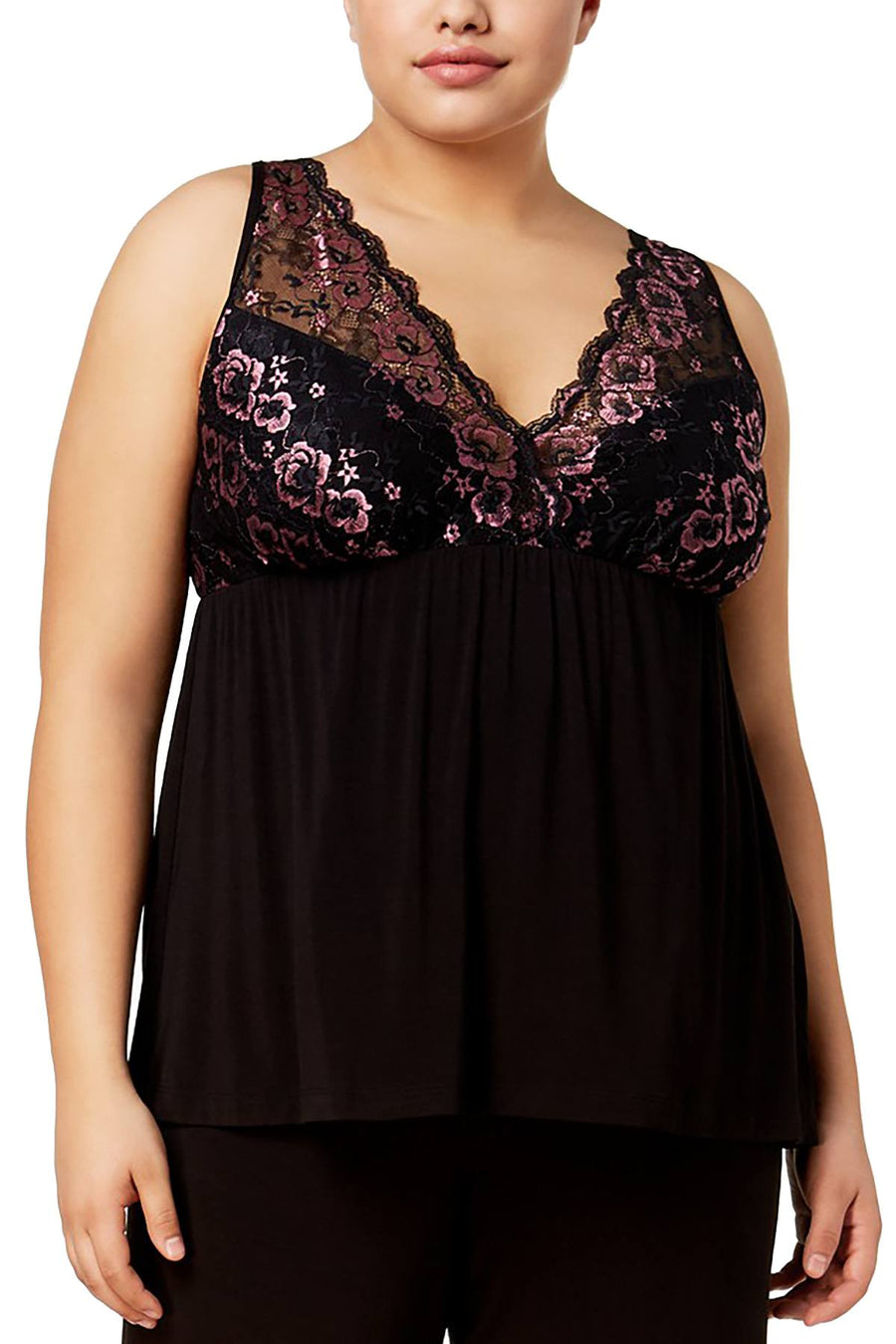 Thalia Sodi PLUS Black/Pink Knit/Lace Camisole