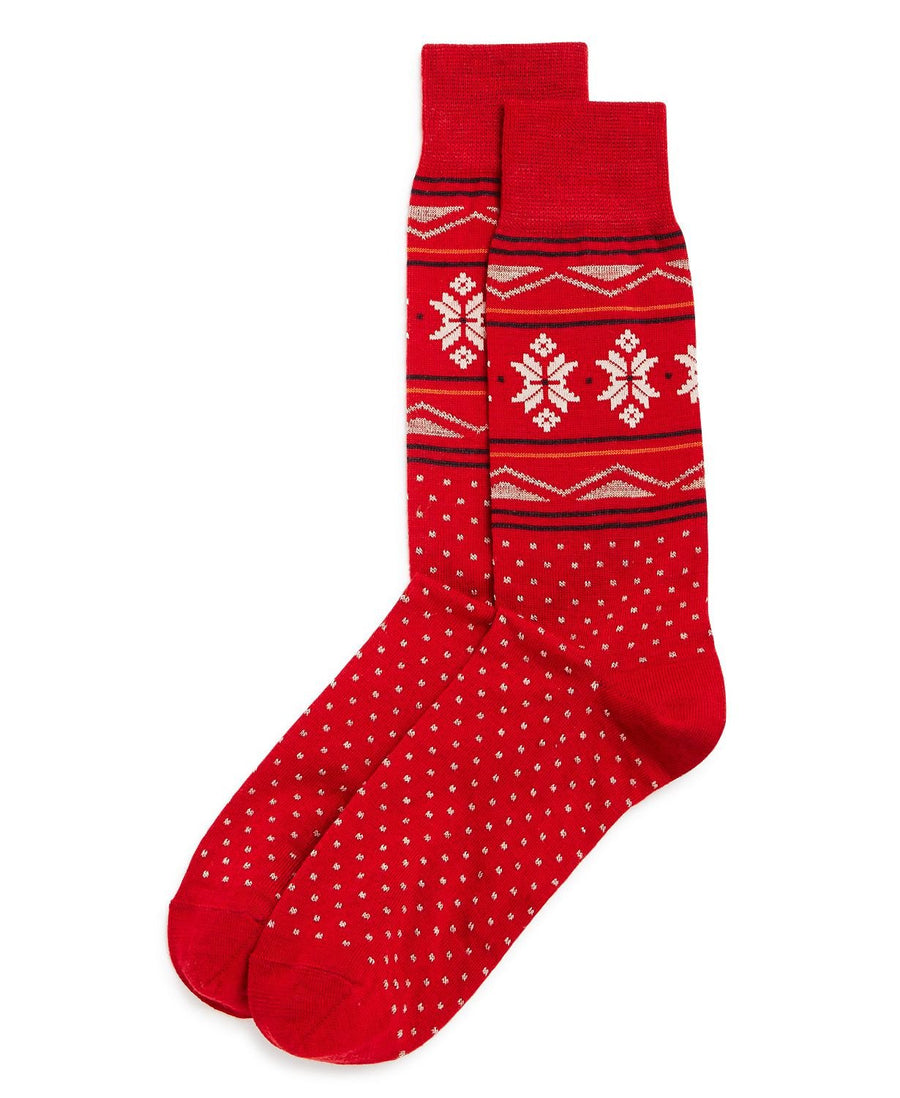 The Men's Store Fair-isle Snowflake Dotted Socks Fire Red