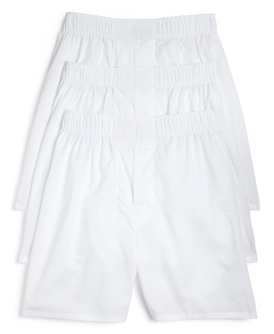 The Men's Store  Full Cut Woven Boxers Pack Of 3 White