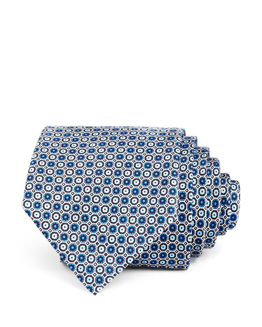 The Men's Store Geometric Neat Silk Classic Tie Navy/Blue