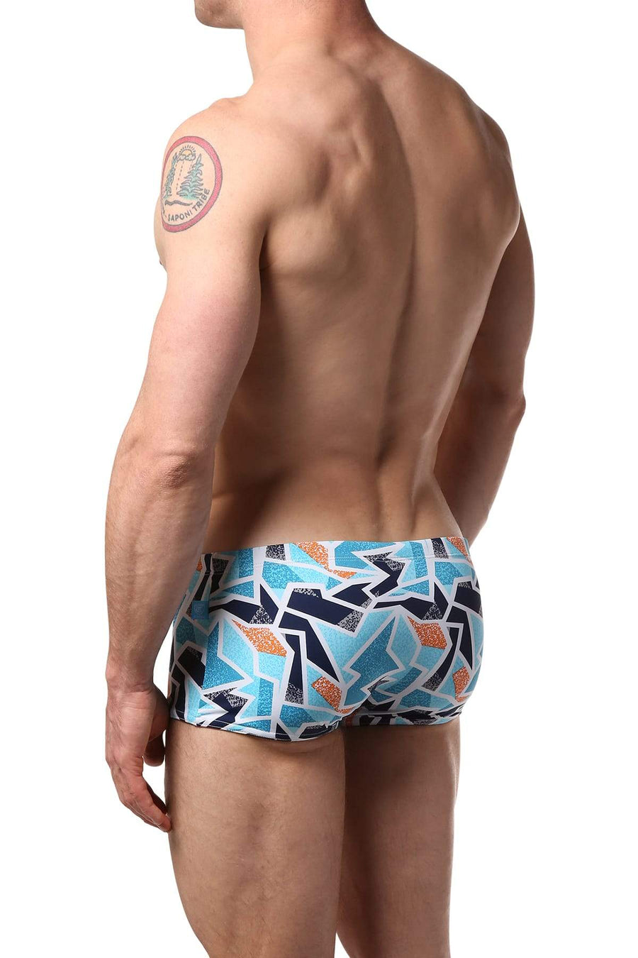 Timoteo Geometric Blue Open Water Swim Trunk