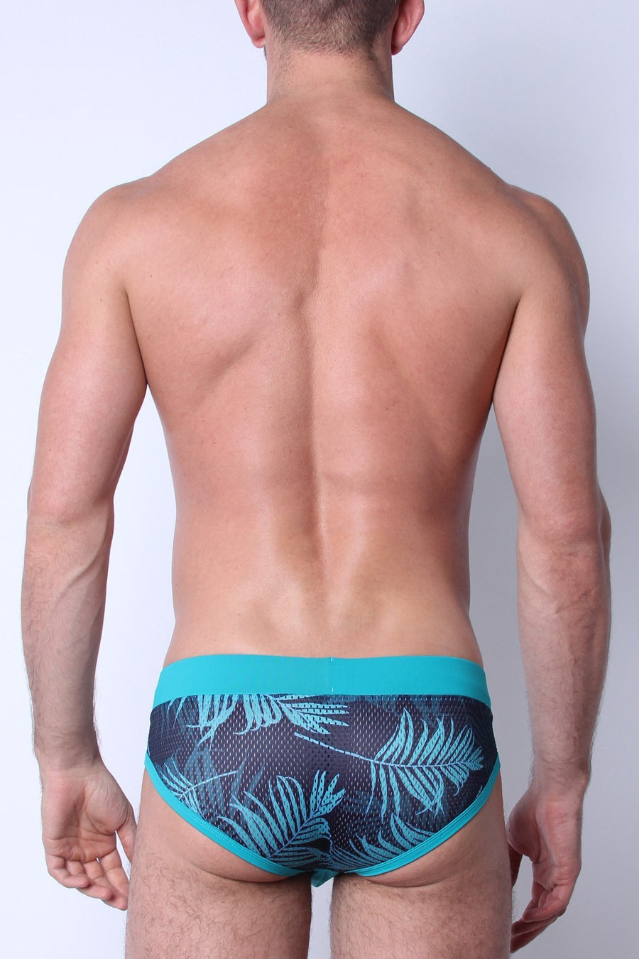 Timoteo Green Palm Print Riviera Mesh Swim Brief