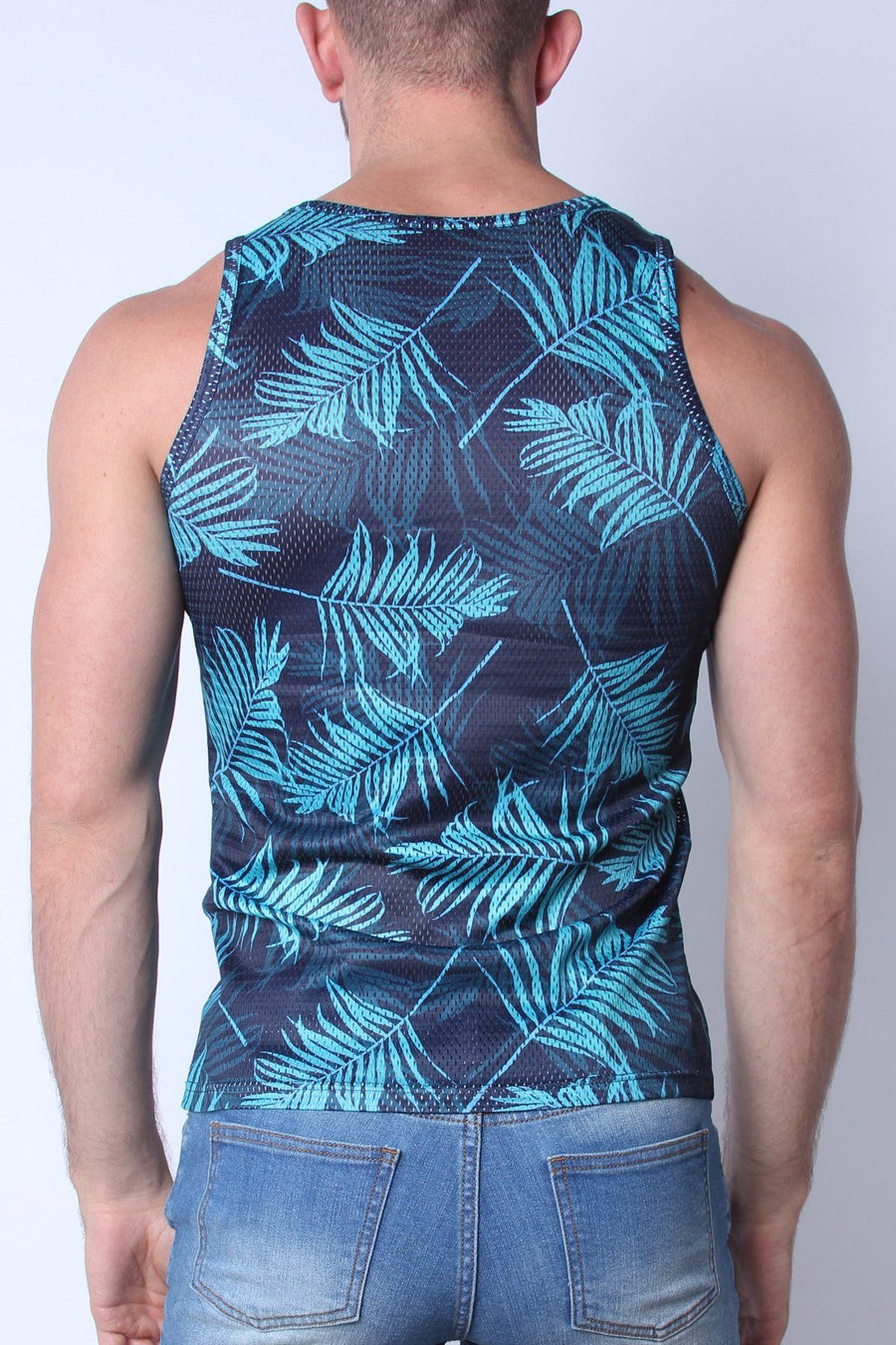 Timoteo Green Palm Print Riviera Mesh Tank Top