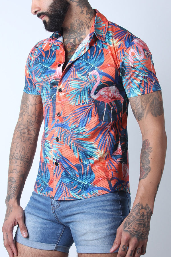 Timoteo Orange Riviera Mesh Shirt