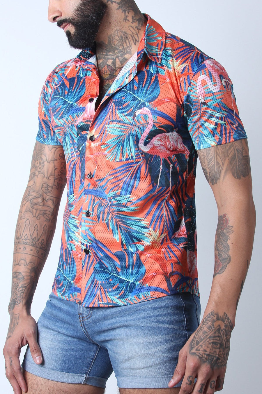 Timoteo Orange Riviera Mesh Shirt