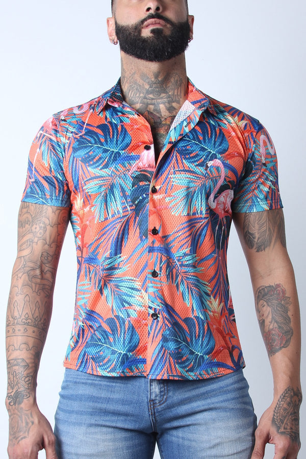 Timoteo Orange Riviera Mesh Shirt