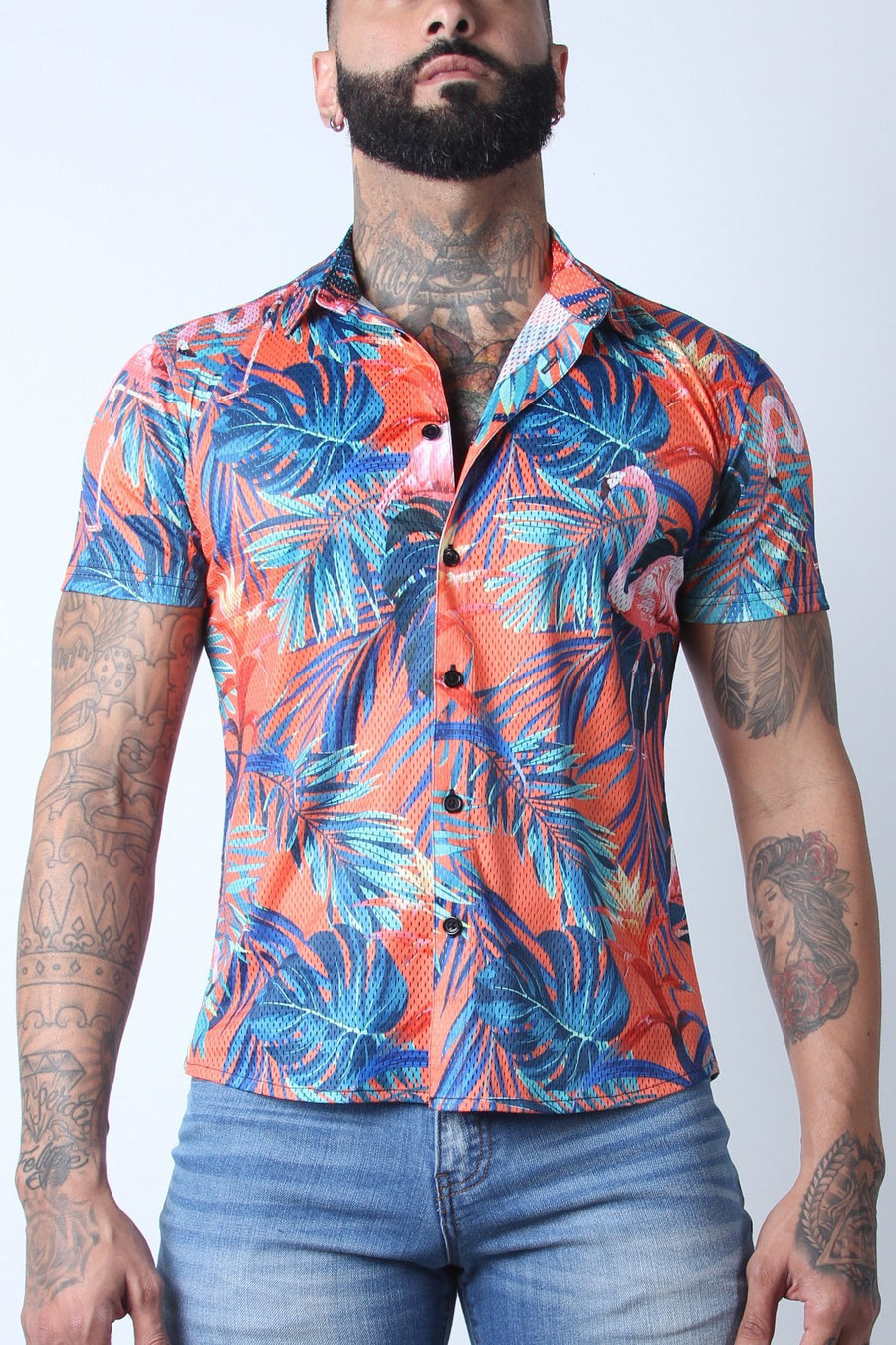 Timoteo Orange Riviera Mesh Shirt