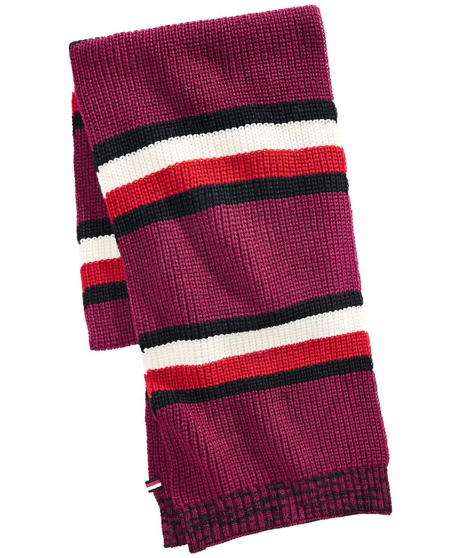 Tommy Hilfiger Back Bay Cardigan-knit Striped Marled Scarf Rhododendron