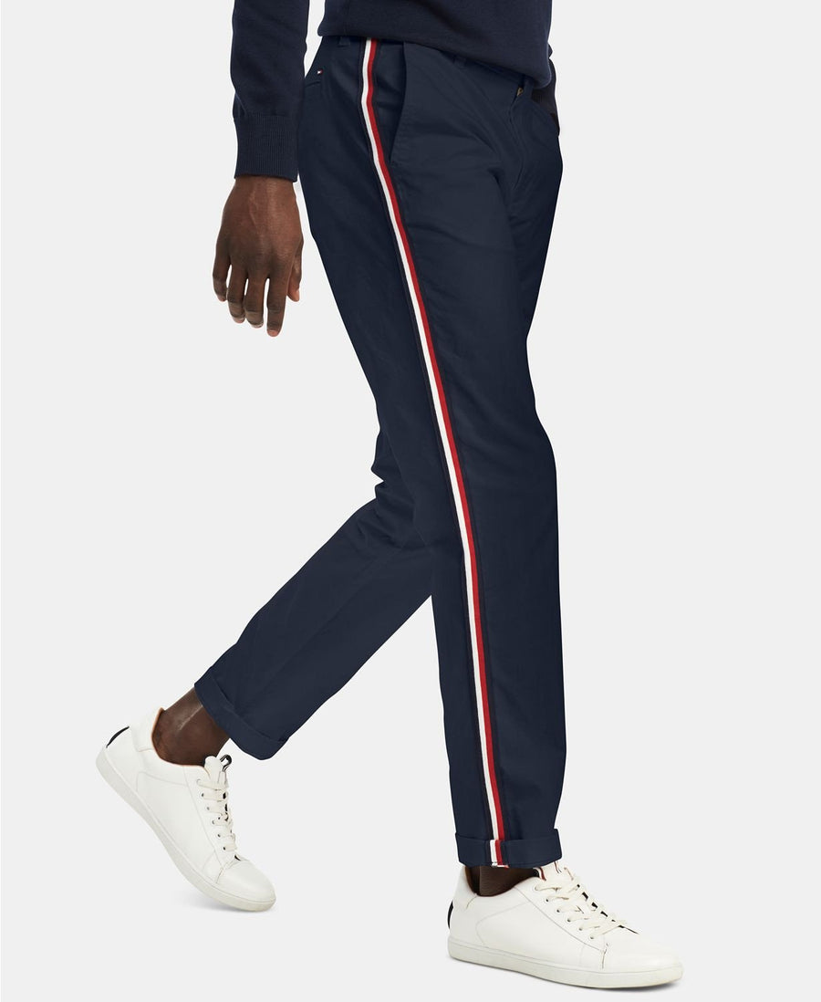 Tommy Hilfiger Custom Fit Stretch Signature Stripe Chinos in Navy Blaze