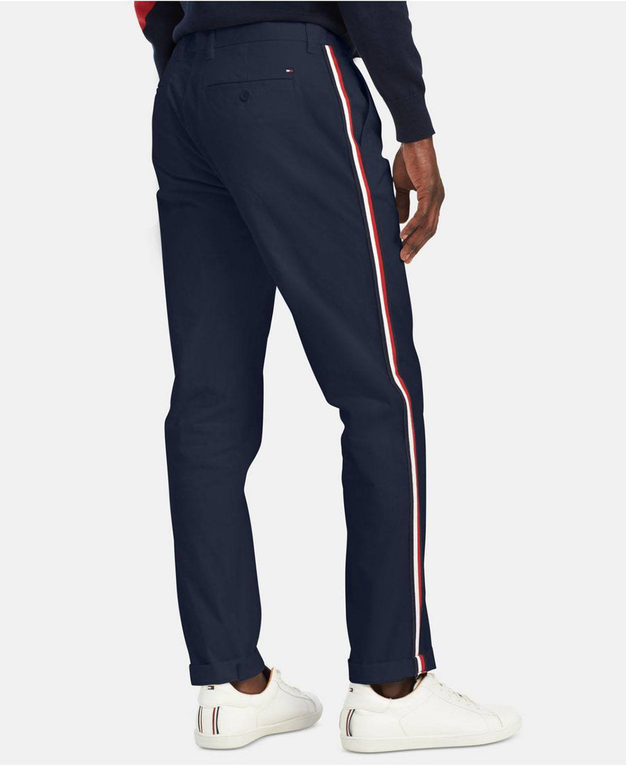 Tommy Hilfiger Custom Fit Stretch Signature Stripe Chinos in Navy Blaze