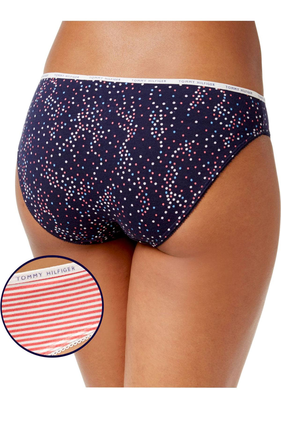 Tommy Hilfiger Egret-Calypso/Coral-Feeder-Stripe Logo Elastic Bikini Brief