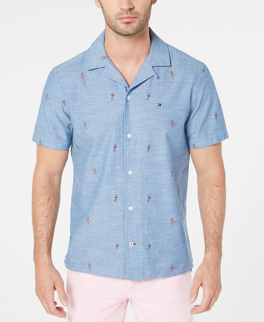 Tommy Hilfiger Manu Custom-fit Parrot-print Camp Collar Shirt Light Chambray