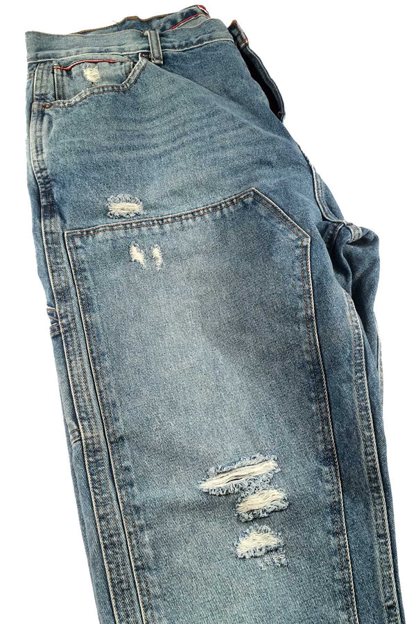 Tommy Hilfiger Medium Blue Wash Distressed Relaxed Tapered Jeans
