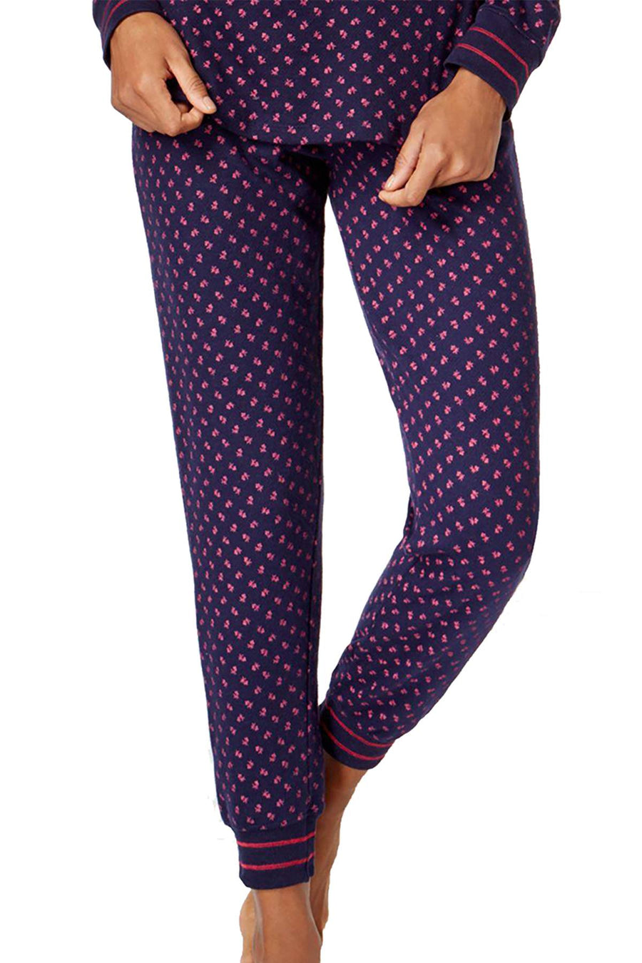 Tommy Hilfiger Navy/Roses Thermal Henley Top And Pant PJ Set