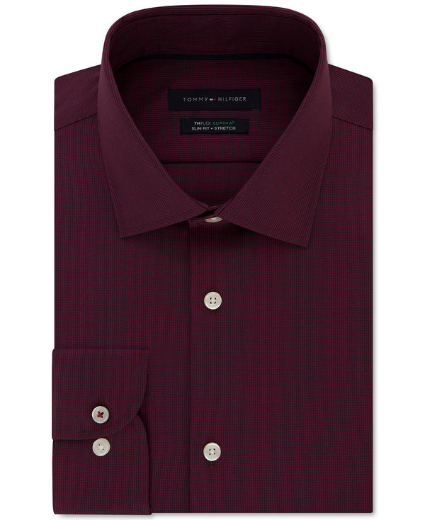 Tommy Hilfiger Slim-fit Non-iron Performance Stretch Check Dress Shirt Cherry