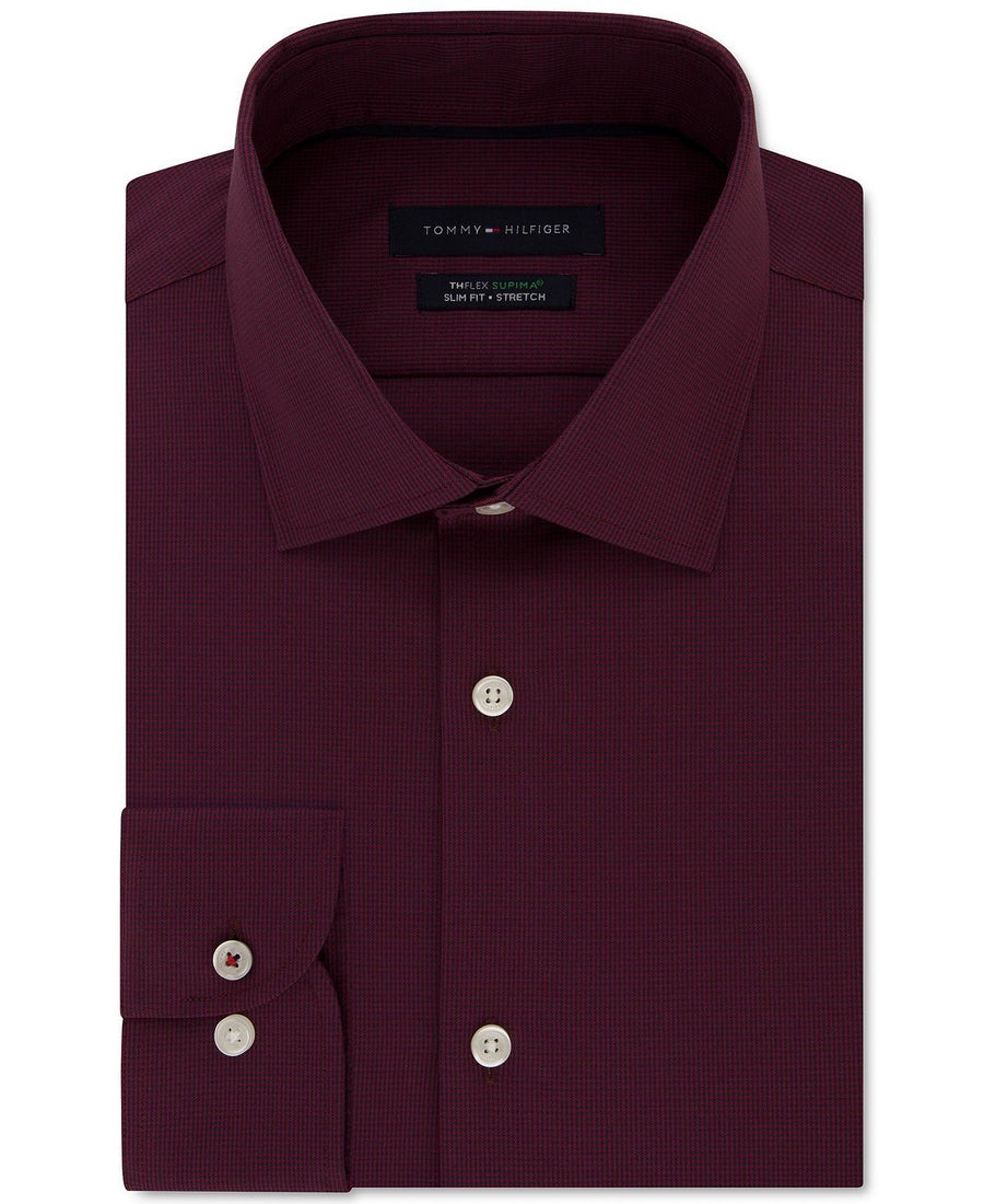 Tommy Hilfiger Slim-fit Non-iron Performance Stretch Check Dress Shirt Cherry