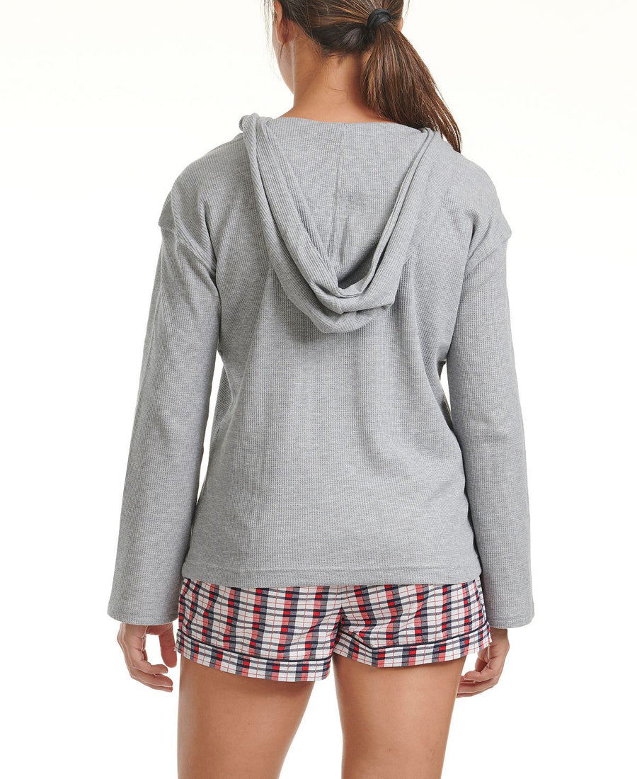 Tommy Hilfiger Waffle Knit Loungewear Hoodie Heather Grey