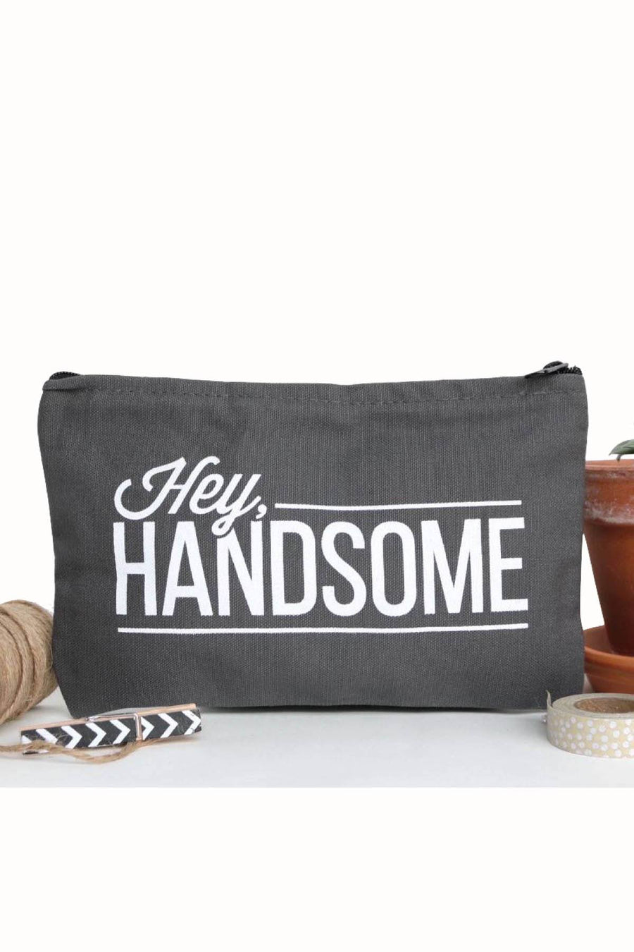 Towne9 Dark-Grey Hey Handsome Zip Pouch