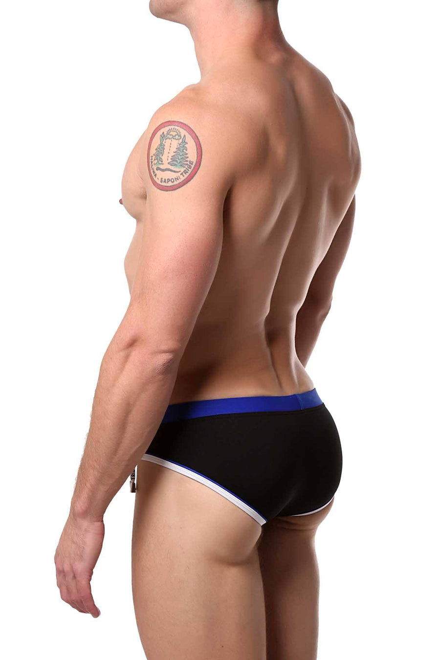 Tribe Black/Electric-Blue Oceanic Low-Rise Swim Brief