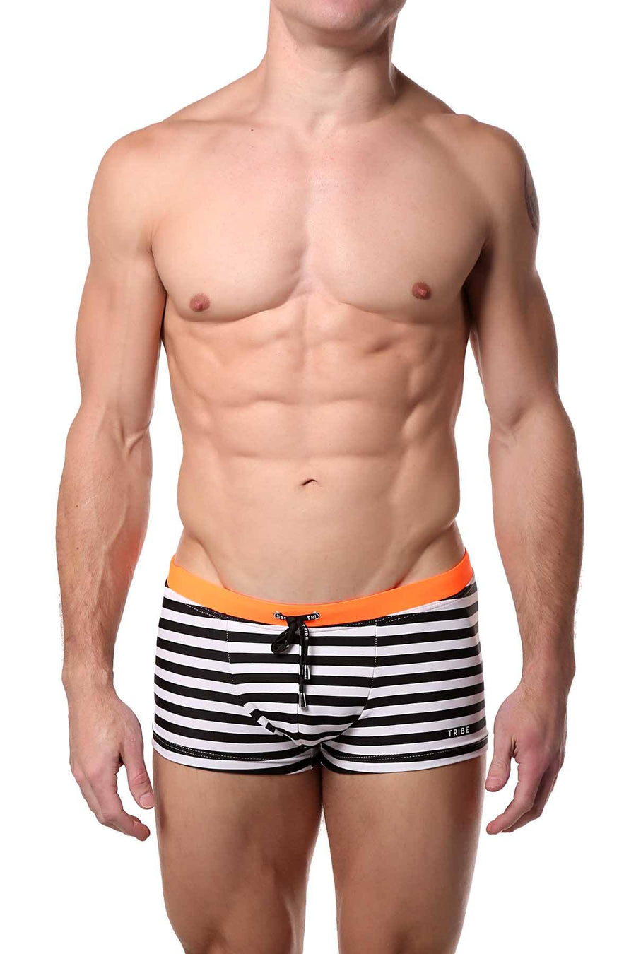 Tribe Black/White/Orange Riviera-Sunset Swim Trunk