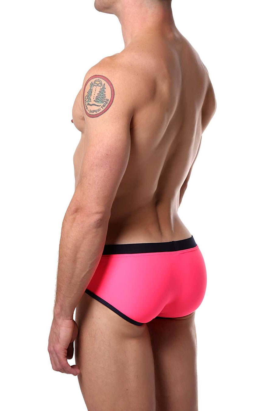 Tribe Fluorescent-Pink/Navy Atlantic Low-Rise Swim Brief