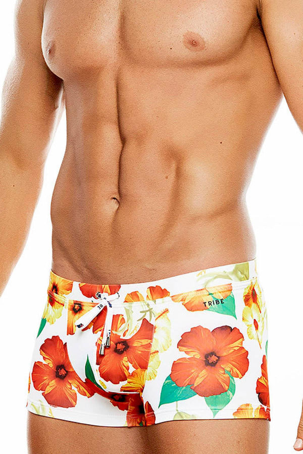 Tribe Full-Hibiscus Printed Maui Swim Trunk