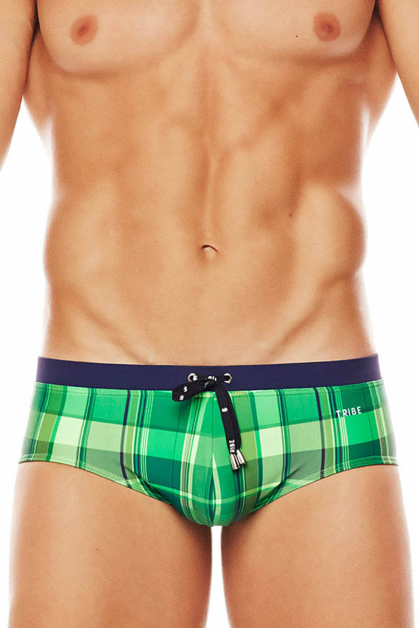Tribe Lime/Navy Plaid Highlander Swim Boy-Brief