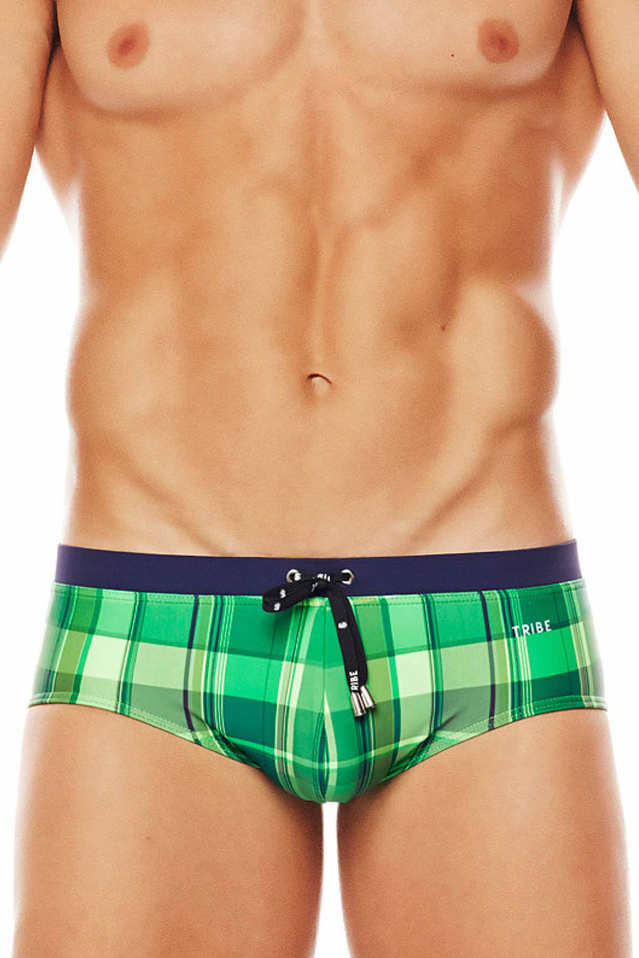 Tribe Lime/Navy Plaid Highlander Swim Boy-Brief