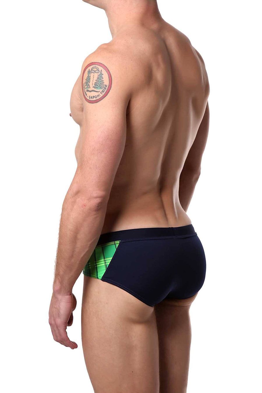 Tribe Navy/Green 08 Highland-Fling Low-Rise Swim Brief