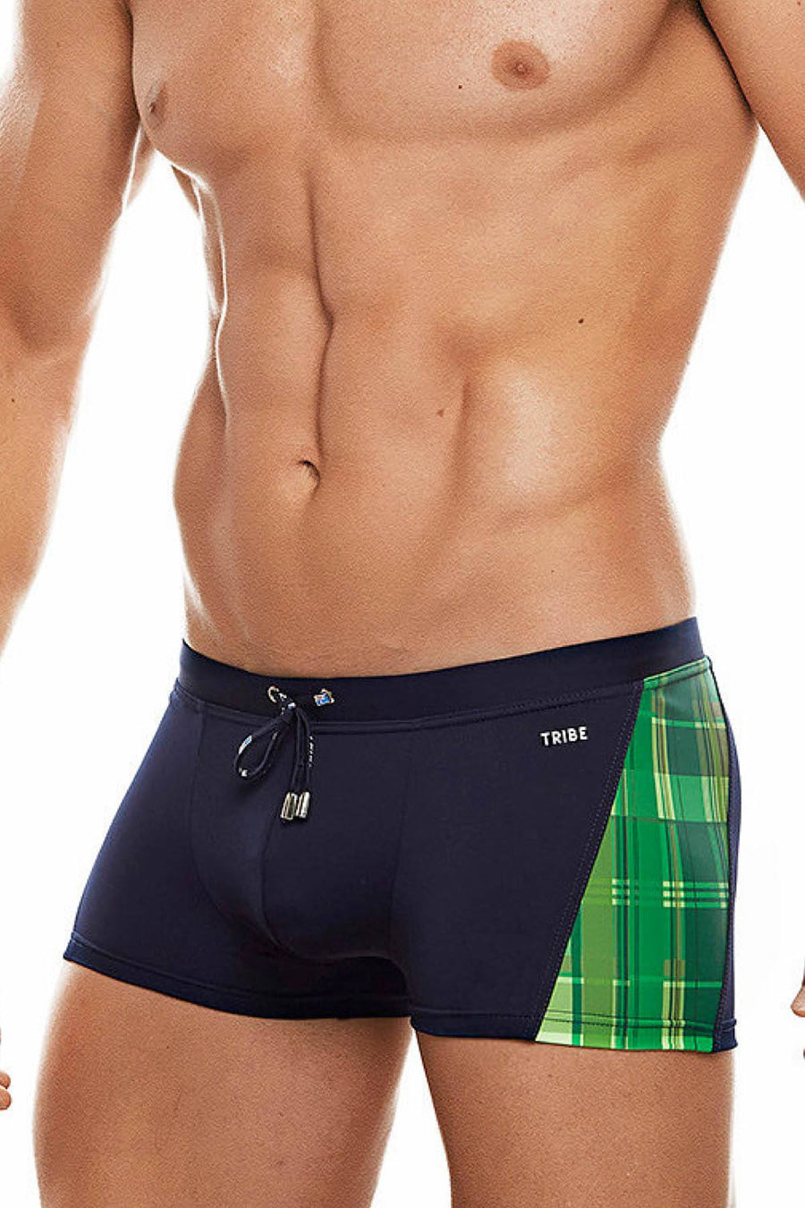 Tribe Navy/Green Highland-Fling Swim Trunk