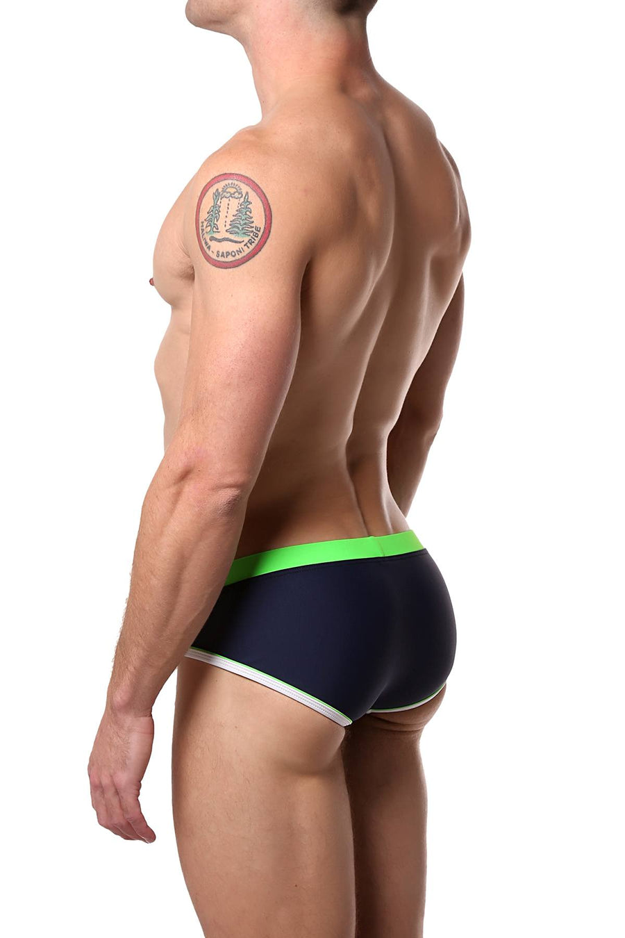 Tribe Navy/Lime Oceanic Low-Rise Swim Brief