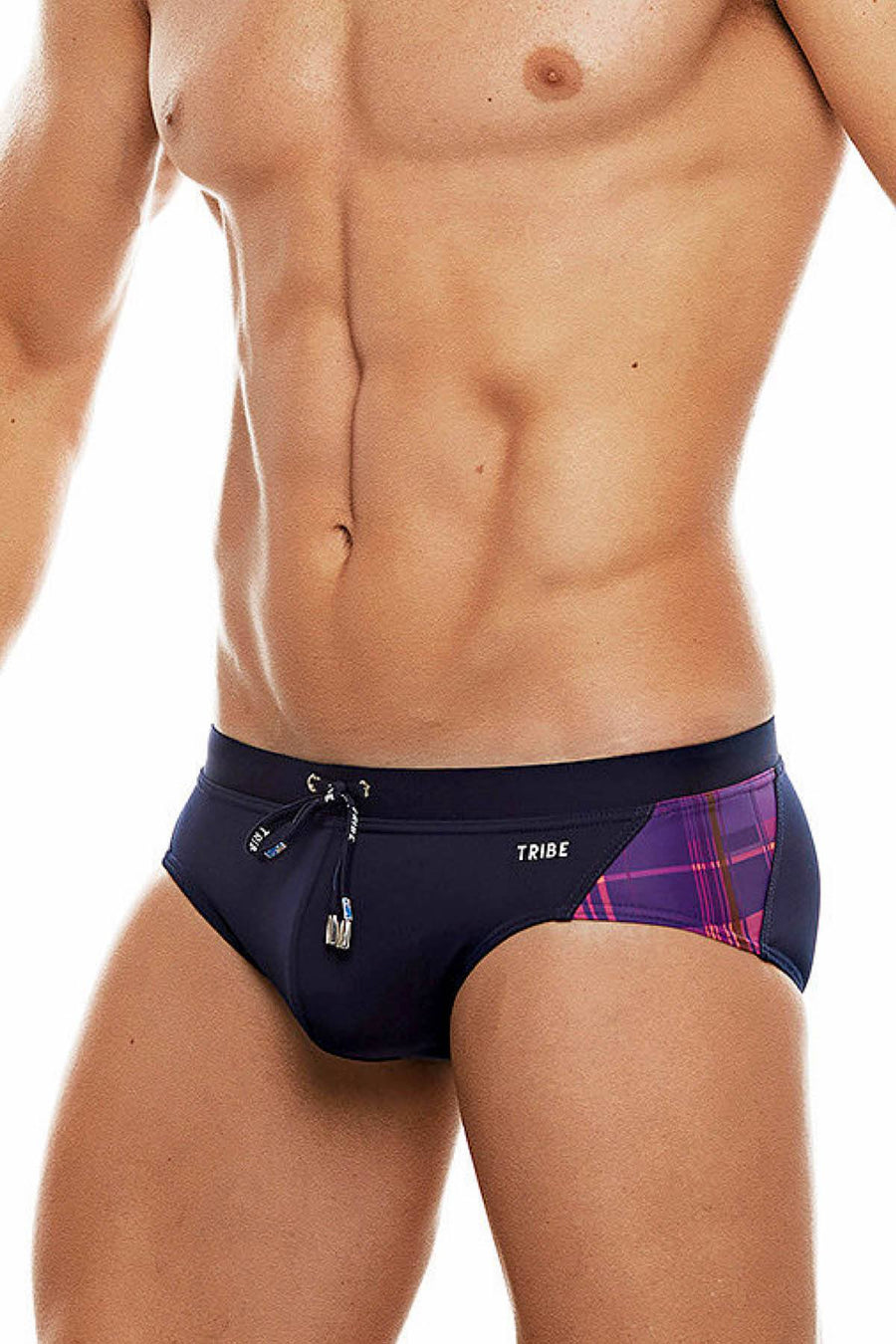 Tribe Navy/Pink Highland-Fling Low-Rise Swim Brief
