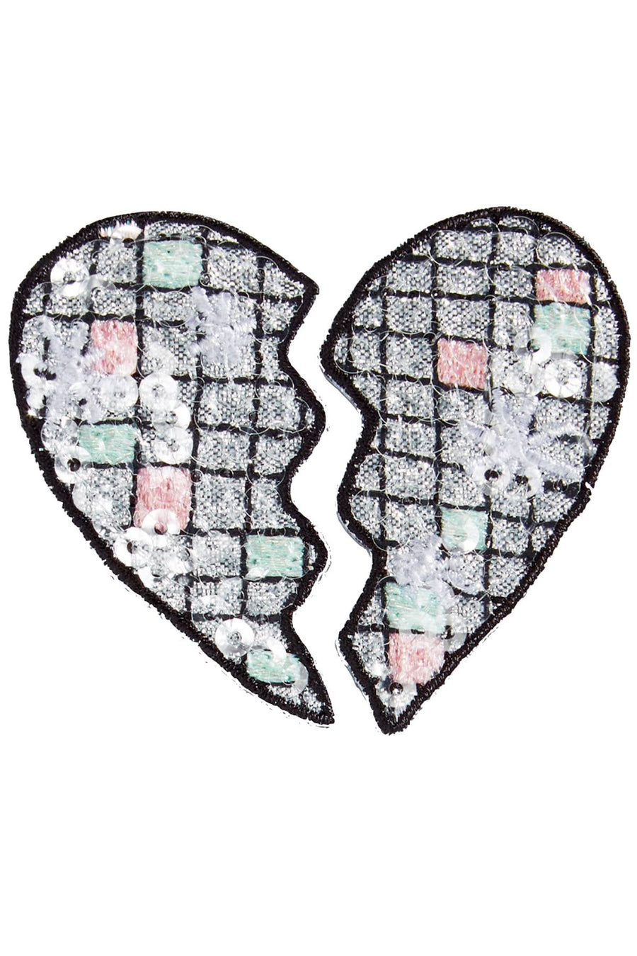 TwelveNYC Gold/Silver Drip-Lip/Broken-Heart 2-Pc Sequined Adhesive Patches