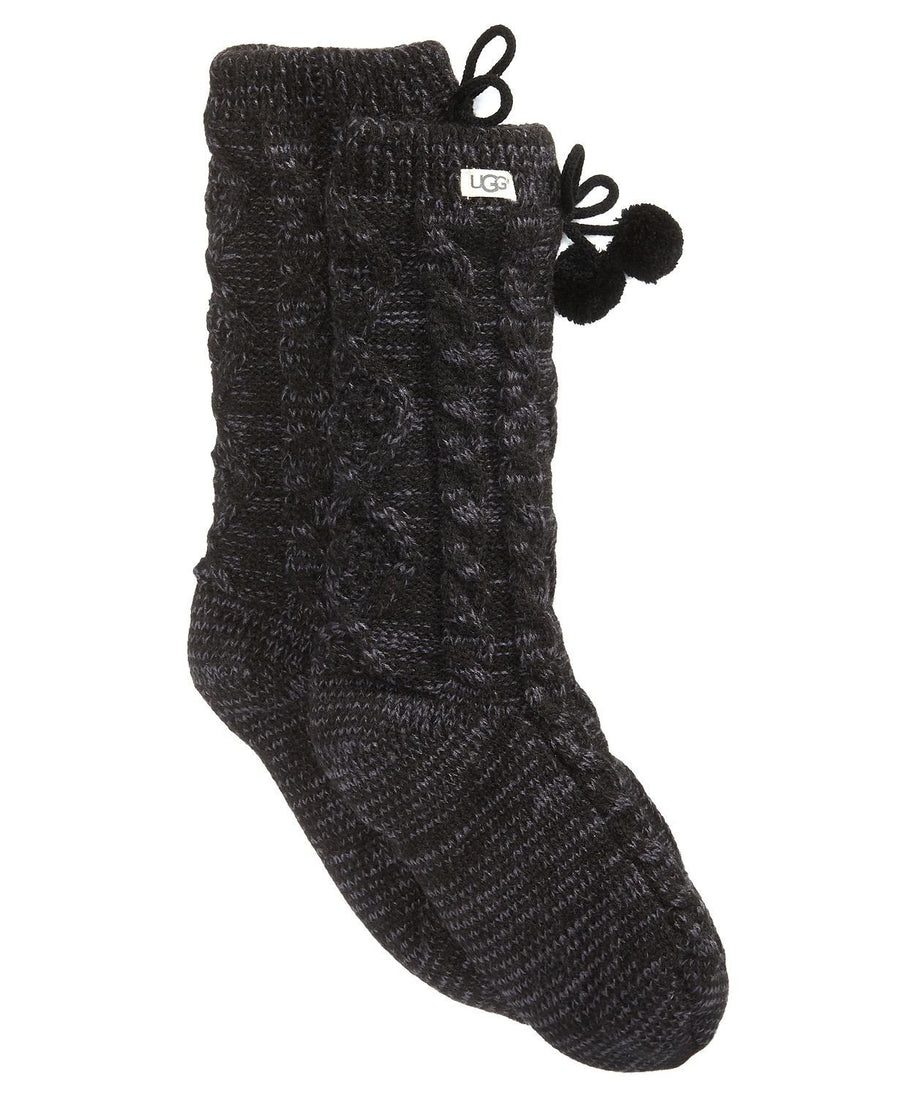 Ugg Pom Pom Fleece Lined Crew Sock in Black
