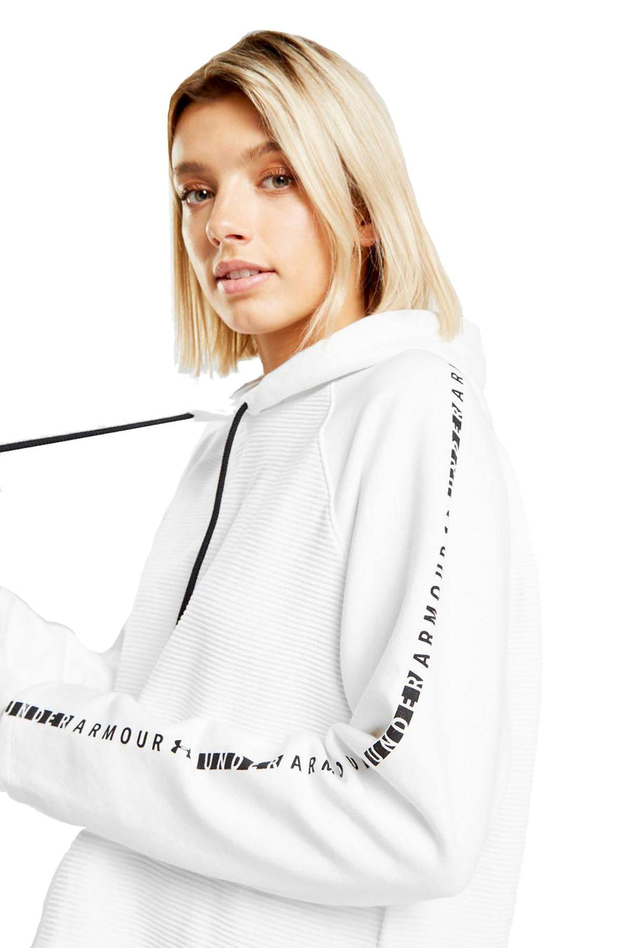 Under Armour White/Black Ottoman Fleece Cropped Hoodie