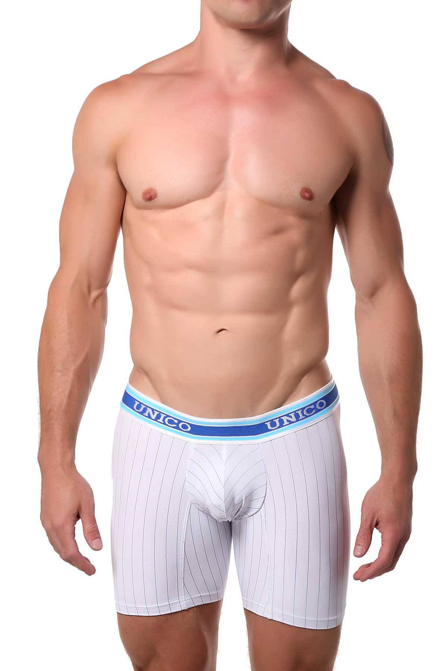 Unico White/Blue-Pinstripe Calm Boxer Brief
