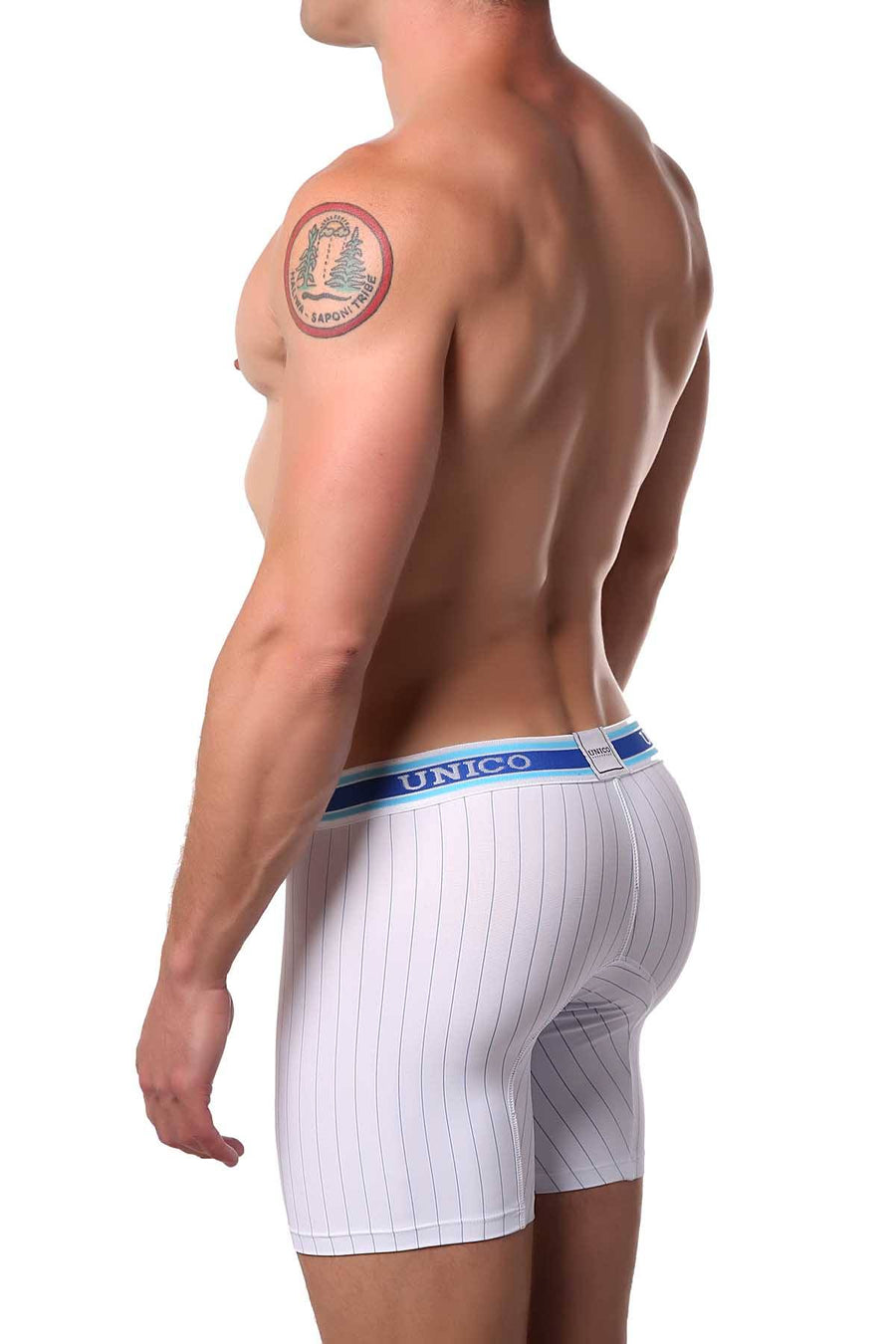 Unico White/Blue-Pinstripe Calm Boxer Brief
