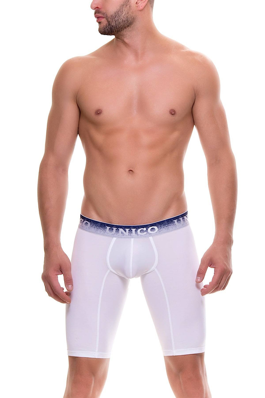 Unico White/Silver/Navy Incandescent Long Boxer Brief
