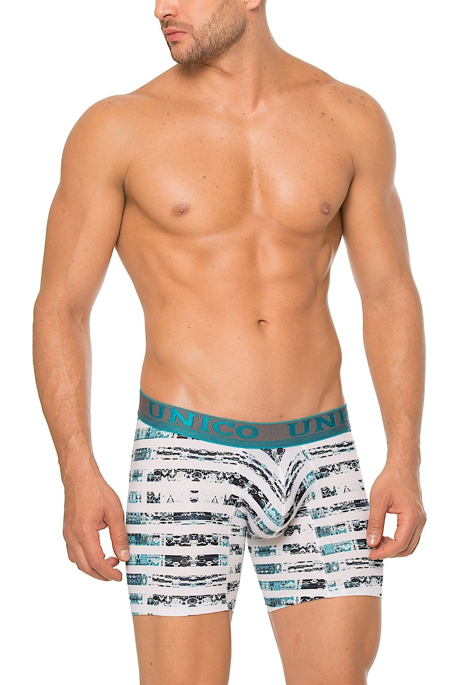 Unico White/Teal Songo Boxer Brief
