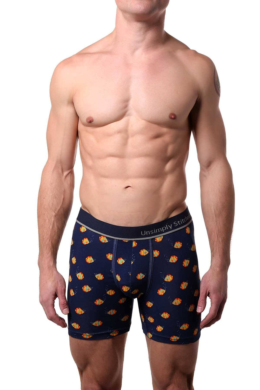 Unsimply Stitched Navy-Blue Fish-Bubbles Boxer Brief