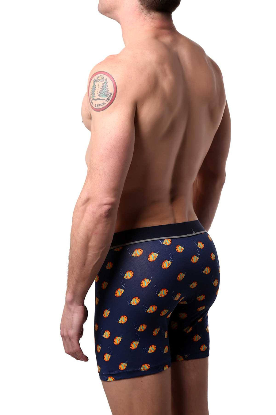 Unsimply Stitched Navy-Blue Fish-Bubbles Boxer Brief